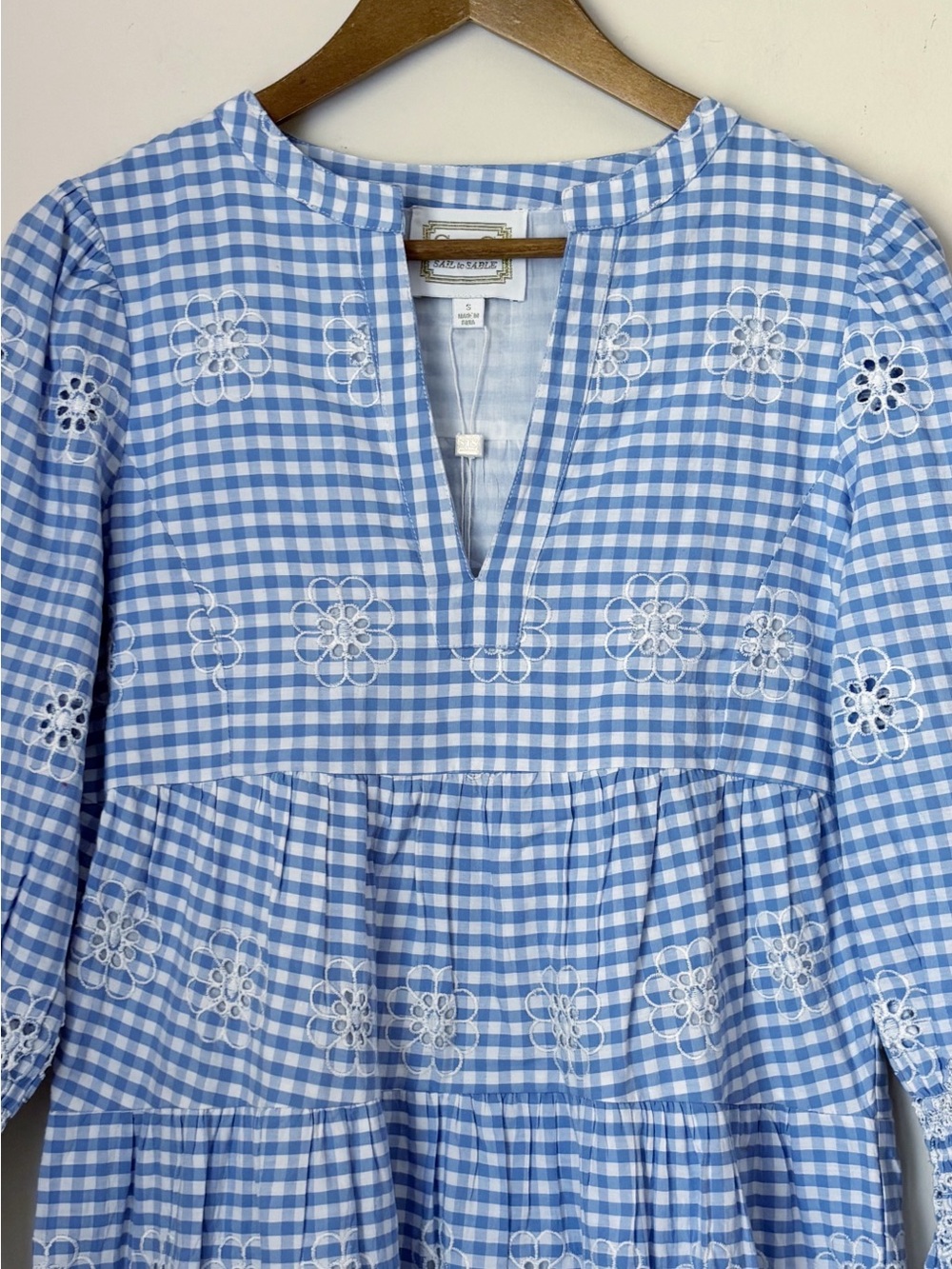STS Sail To Sable Blue Gingham Floral Eyelet Dress Small NEW NWT - Picture 3 of 8